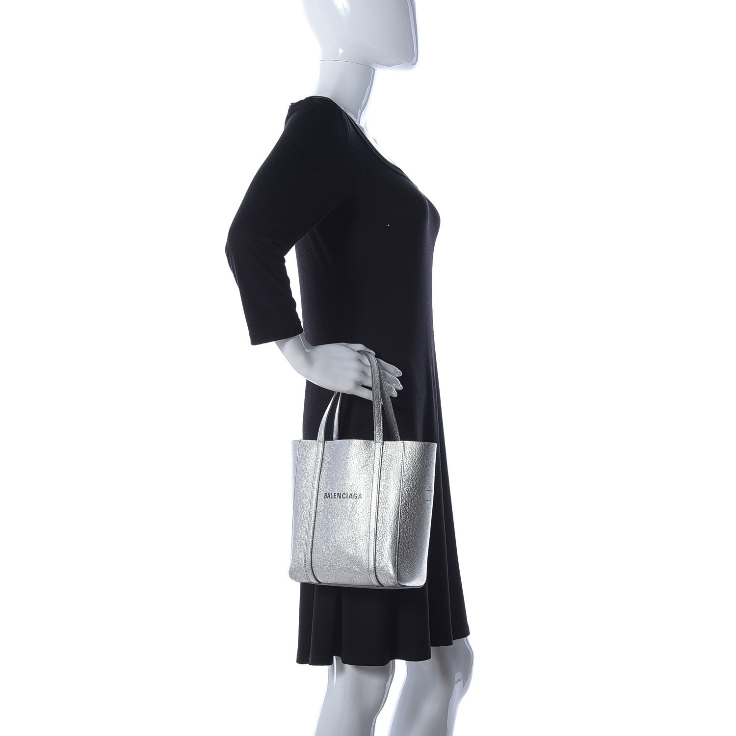 Balenciaga Metallic Goatskin Logo XXS Everyday Tote Argent Black 3 of 16