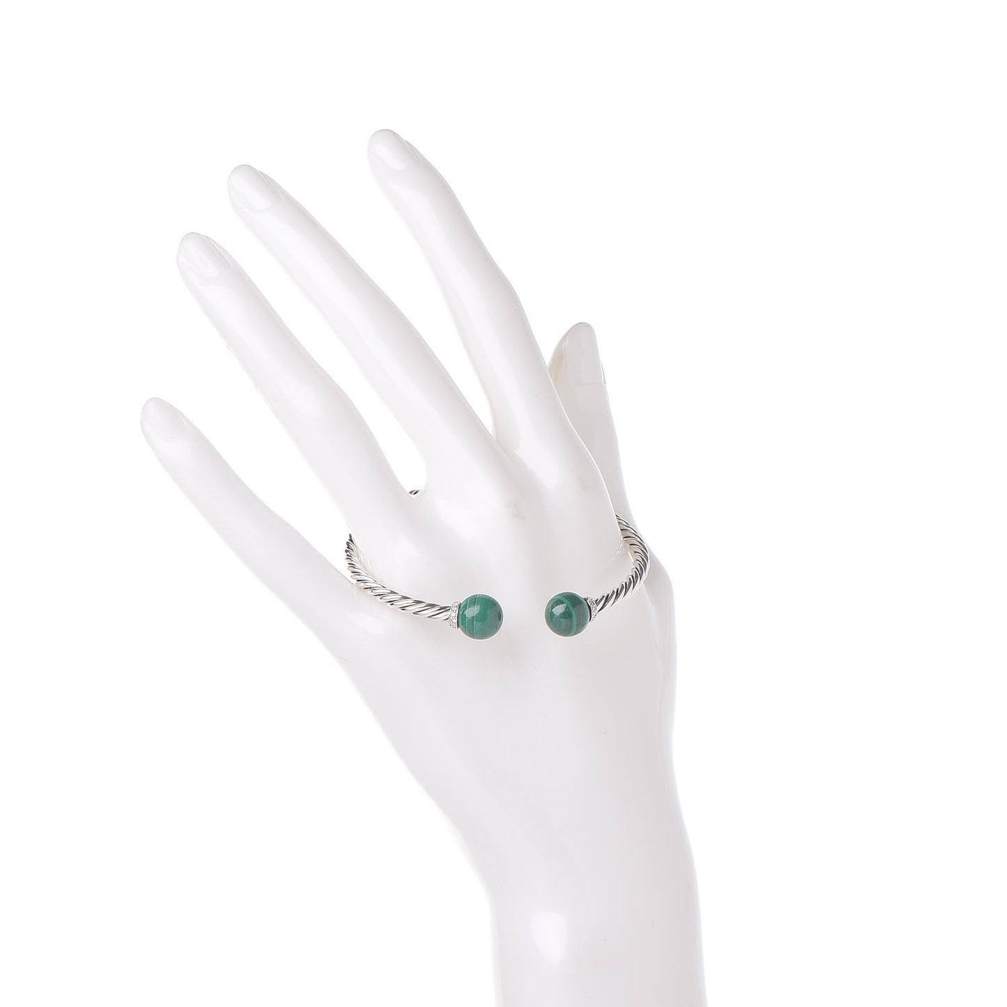 Sterling Silver Diamond Malachite 9mm Solari Bracelet