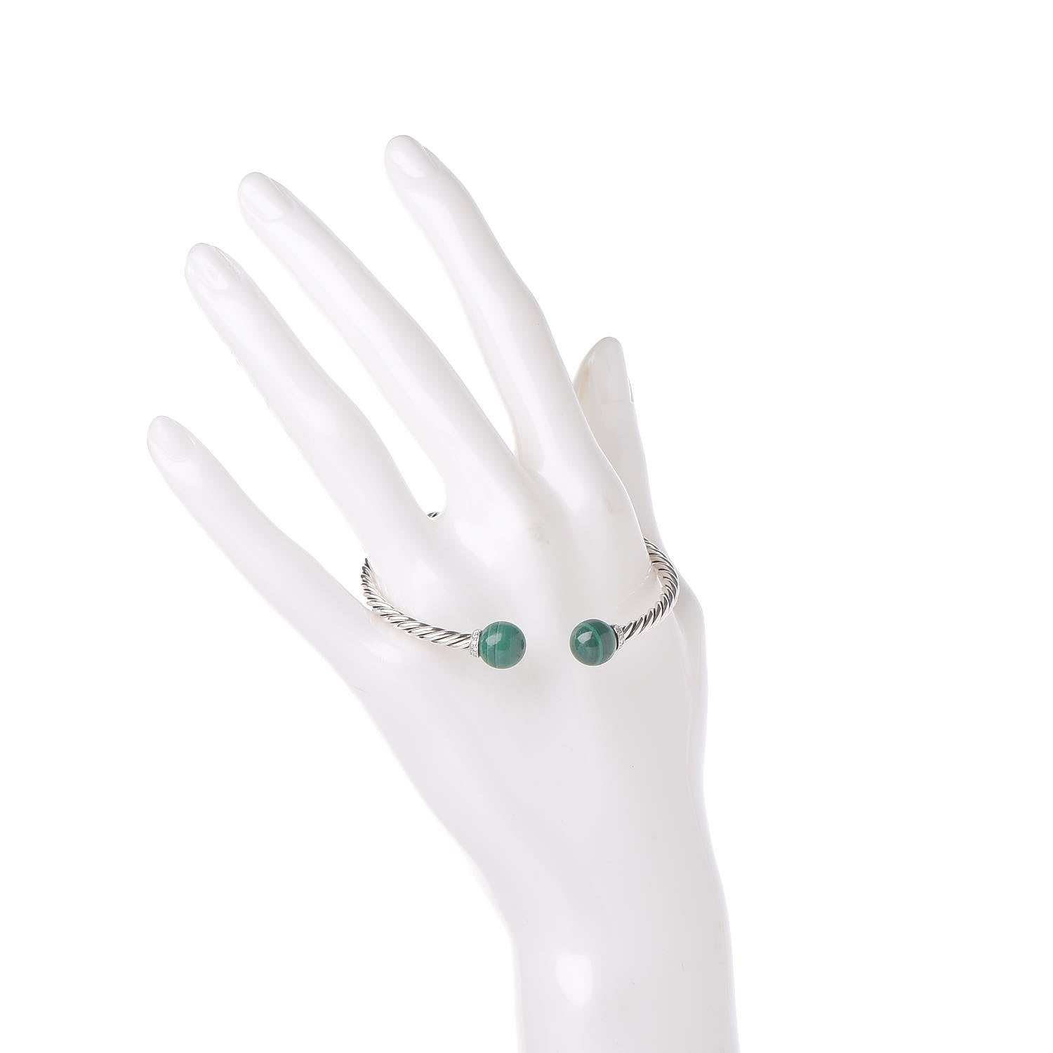 David Yurman Sterling Silver Diamond Malachite 9mm Solari Bracelet 2 of 5