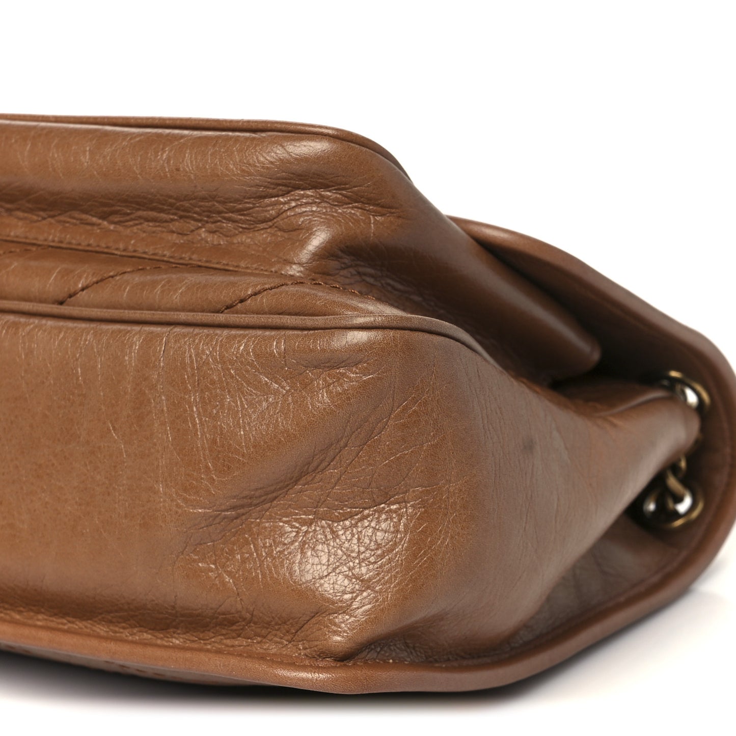 Crinkled Calfskin Matelasse Monogram Medium Niki Chain Satchel Caramel