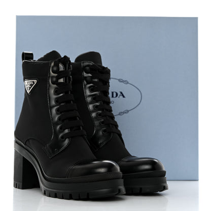 Prada Spazzolato Re-Nylon Metal Triangle Logo Lace Up 55mm Ankle Boots 38 Black 9 of 9