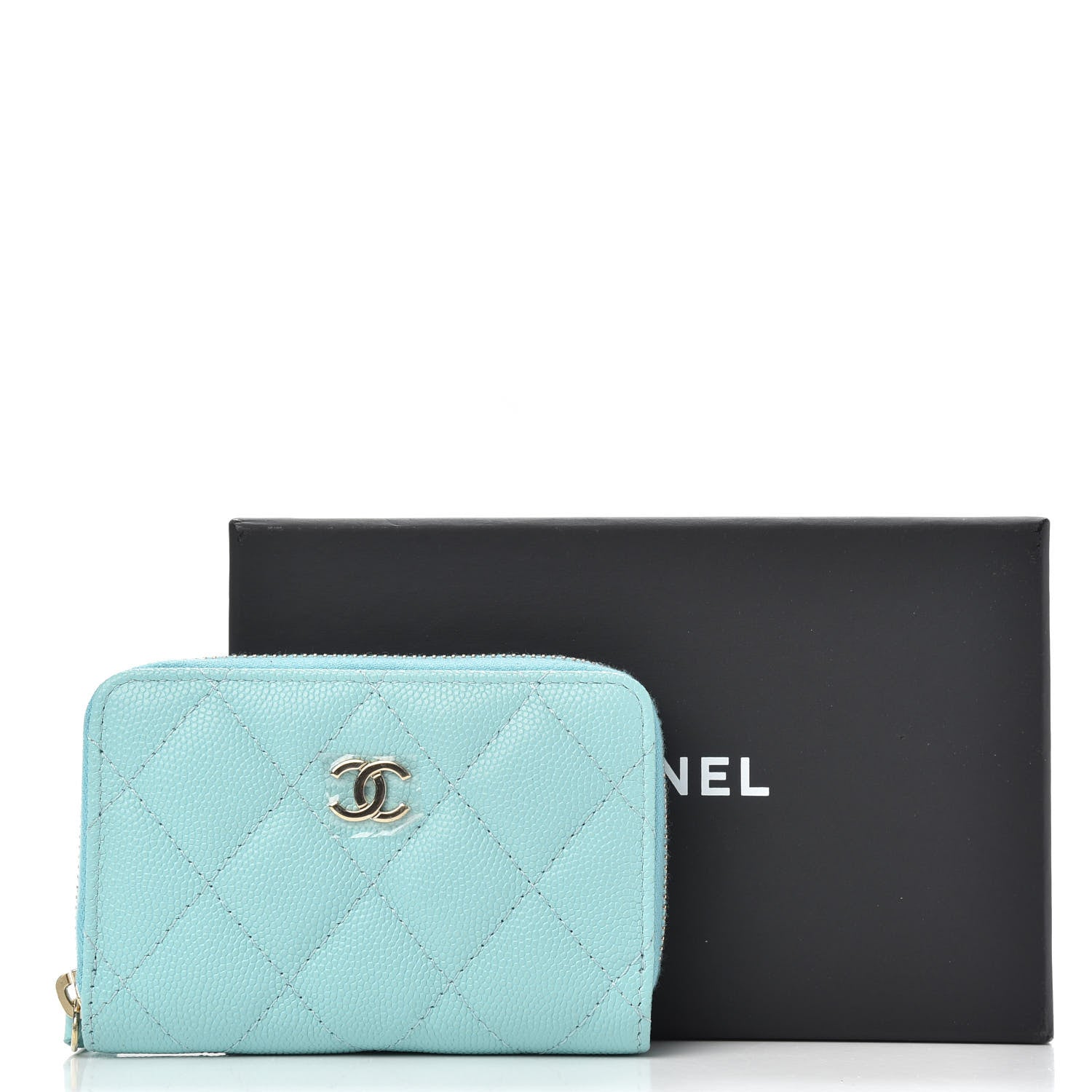 Chanel Caviar Quilted Zip Coin Purse Light Blue 8 of 8