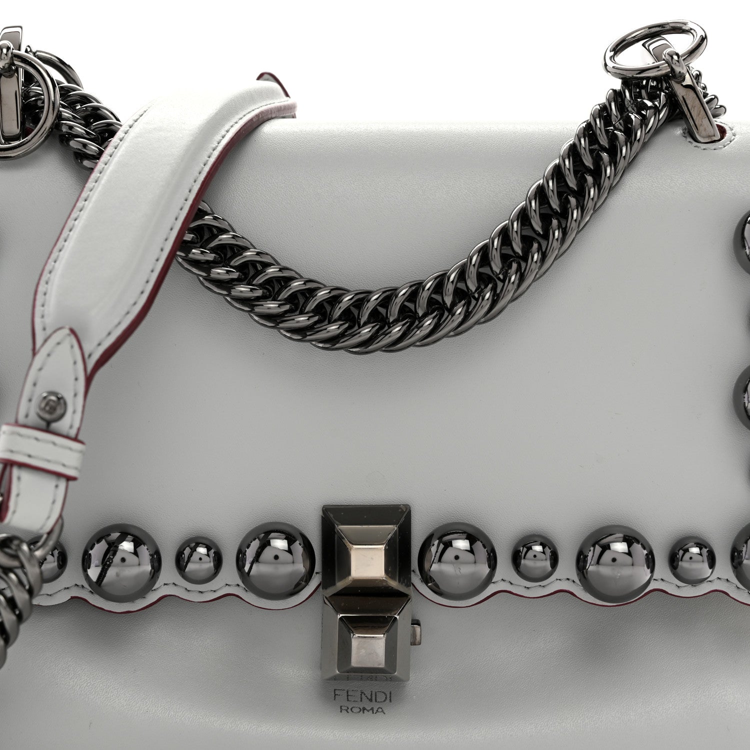 Fendi Vitello Liberty Scalloped Studded Small Kan I Shoulder Bag Grigio Perla 9 of 11