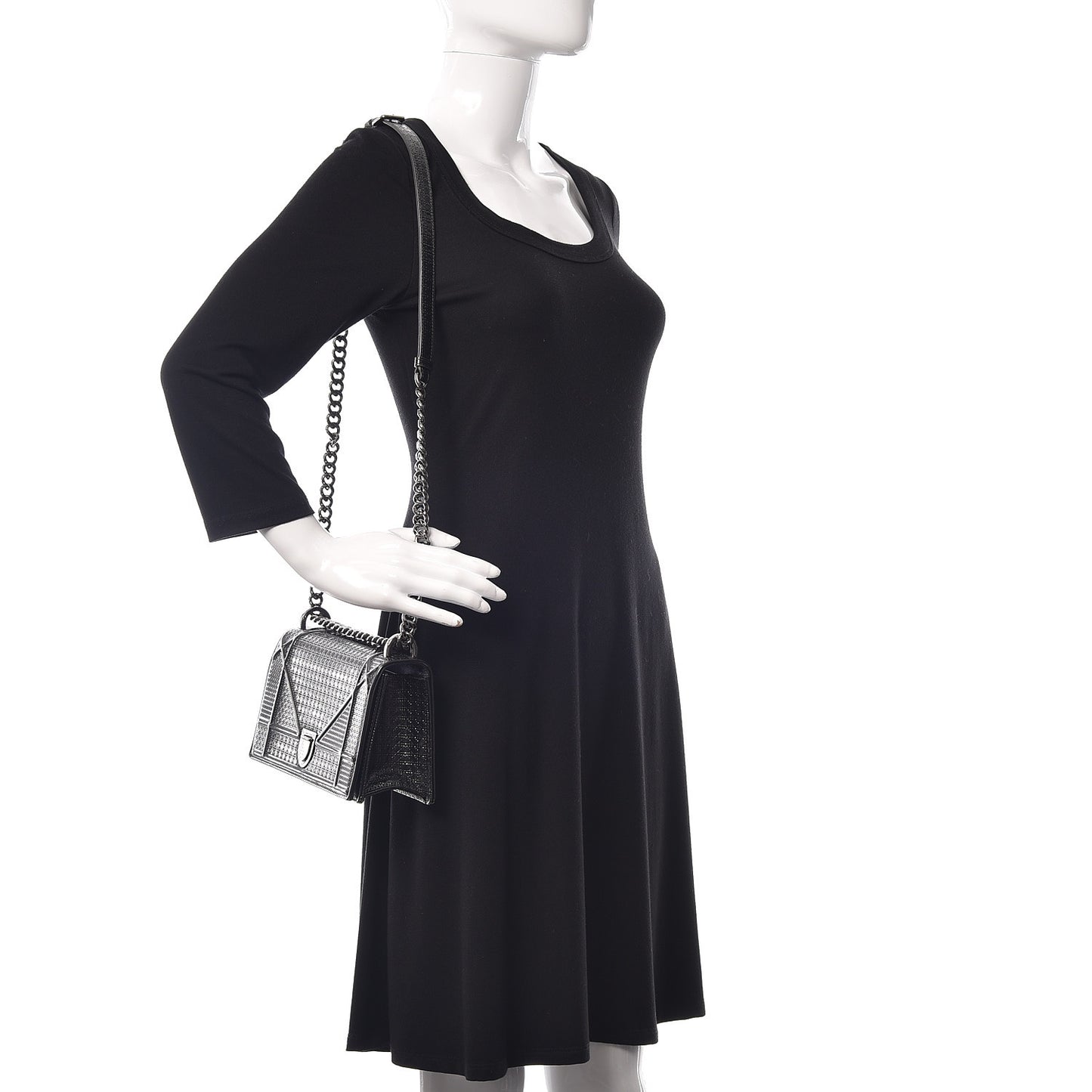 Metallic Patent Micro-Cannage Small Diorama Flap Bag Onyx Black