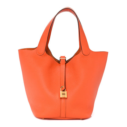 Hermes Taurillon Clemence Picotin Lock 22 MM Orange 1 of 9