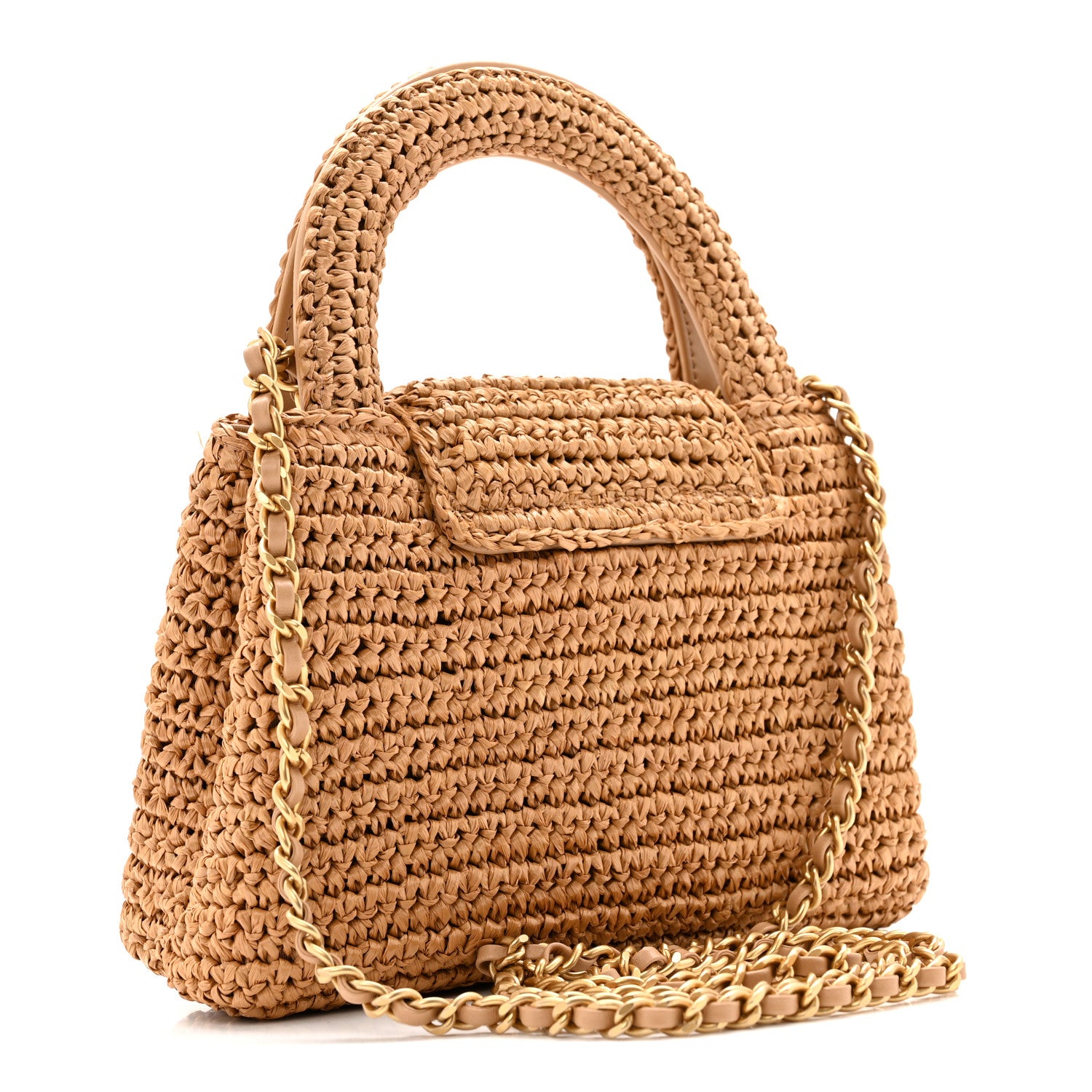 Chanel Braided Raffia Nano Kelly Flap Bag Dark Beige 3 of 14