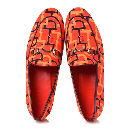 Gucci Betis Glamour Canvas Horsebit Print Womens Jordaan Loafers 39.5 Orange Red Rosso Ancora 2 of 11