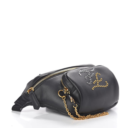 Fendi Vitello Grace Karligraphy Studded Pocket Belt Bag Black 3 of 8