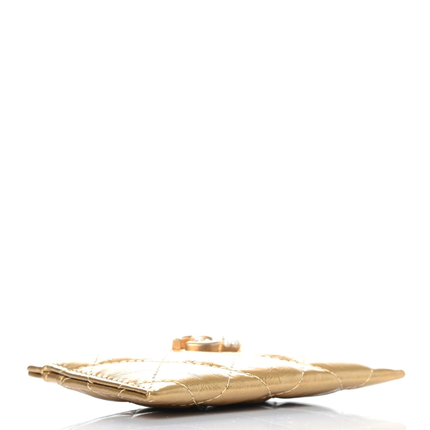 Metallic Aged Calfskin Quilted Card Holder Gold