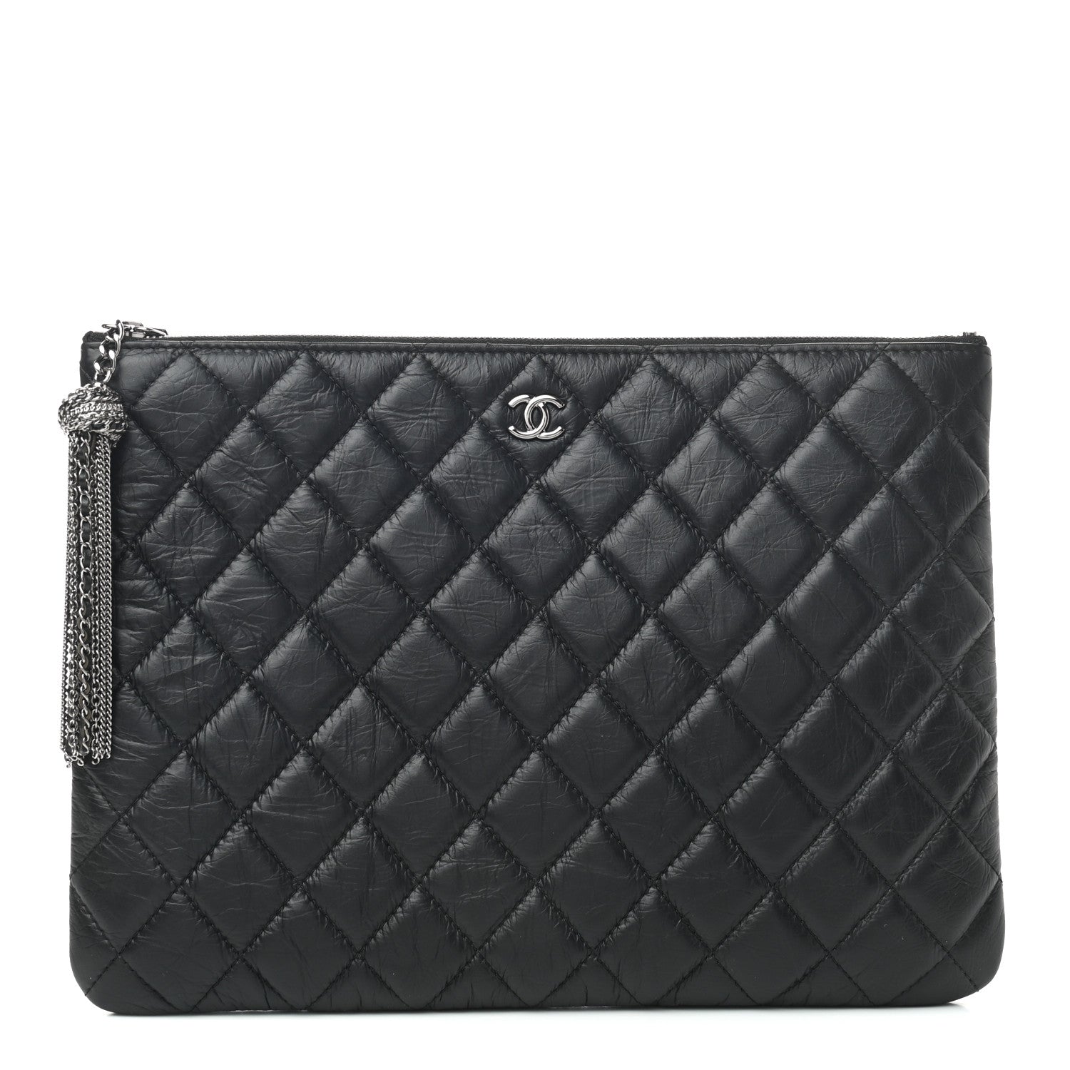 Chanel Aged Calfskin Quilted Medium Tassel Cosmetic Case Black 1 of 8