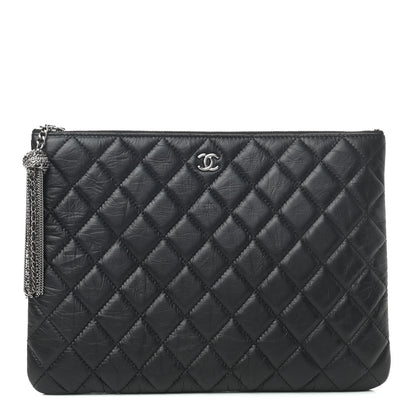 Chanel Aged Calfskin Quilted Medium Tassel Cosmetic Case Black 1 of 8