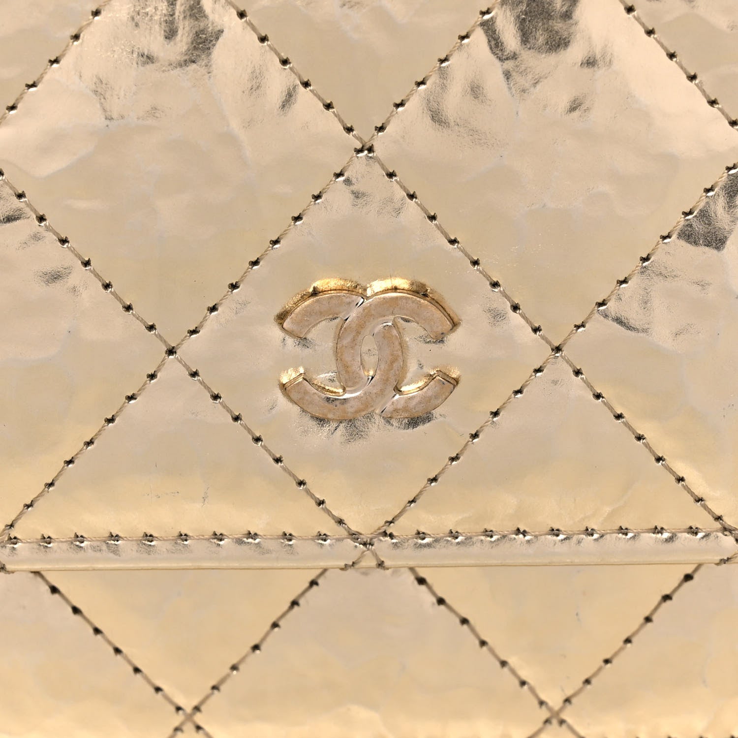 Chanel Hammered Metallic Calfskin Quilted Wallet On Chain WOC Gold 9 of 12