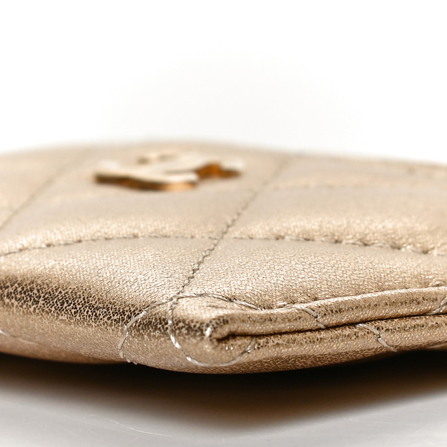 Metallic Lambskin Quilted CC Card Holder Gold