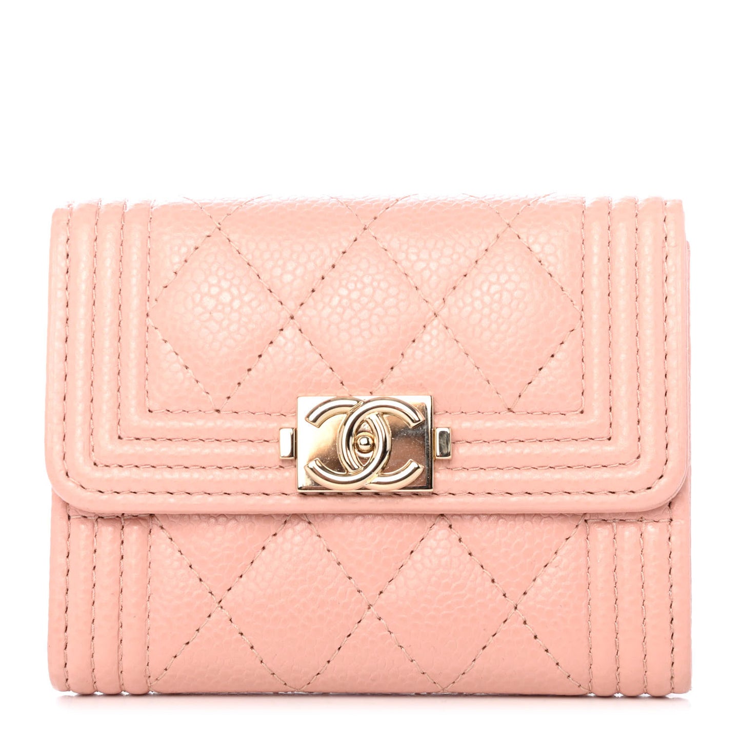 Caviar Quilted Boy Card Holder Wallet Light Pink