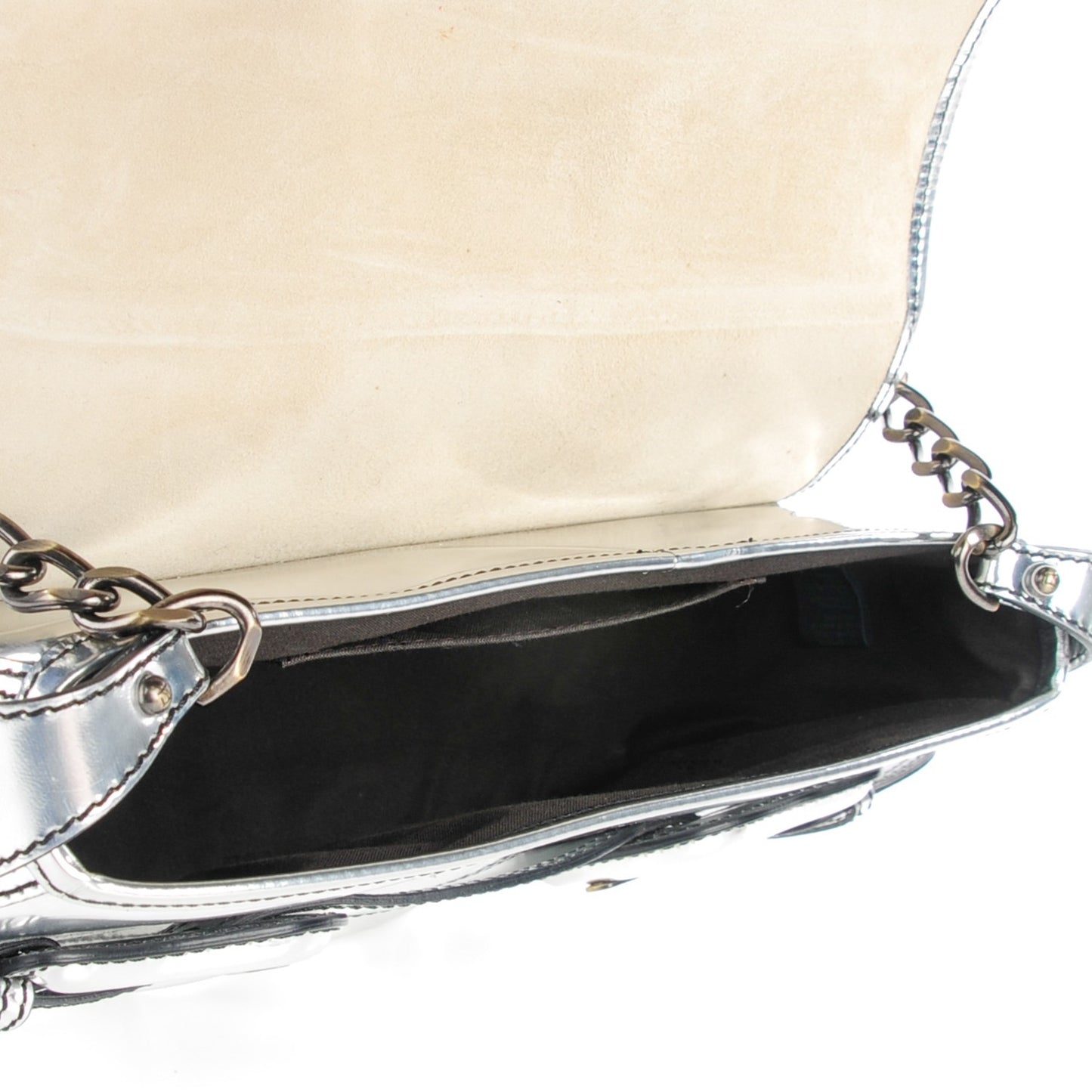 Metallic Calfskin B Bis Flap Bag Silver