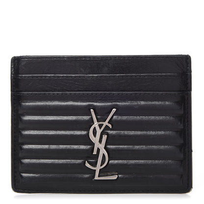 Saint Laurent Ribbed Calfskin Opium Monogram Credit Card Case Black 1 of 12