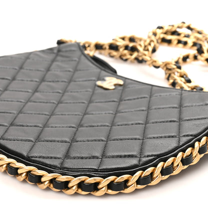 Chanel Shiny Crumpled Lambskin Quilted Large Trendy Chain Around Hobo Black 10 of 10