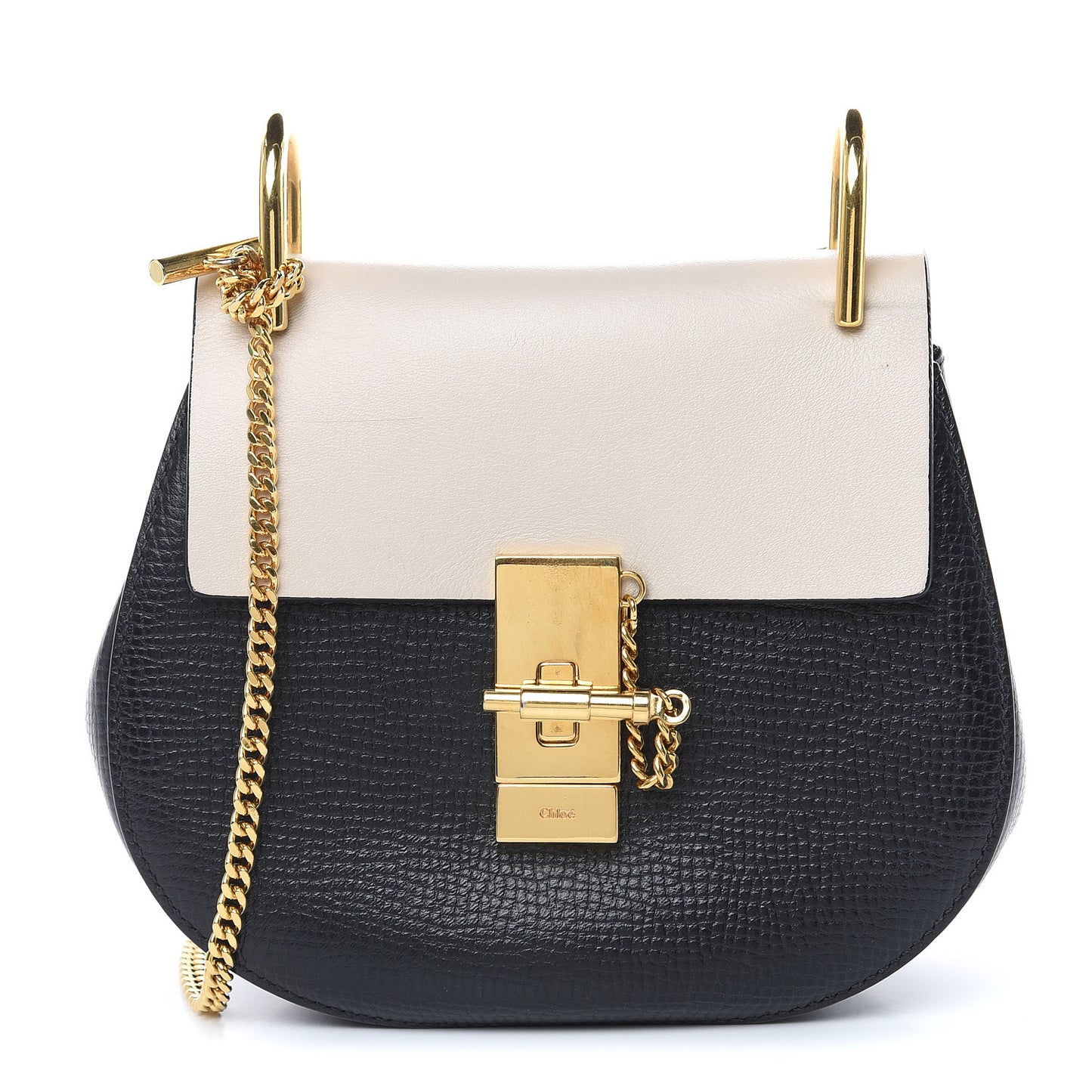 Grained Calfskin Lambskin Mini Bi-Color Drew Shoulder Bag Black Powder Beige