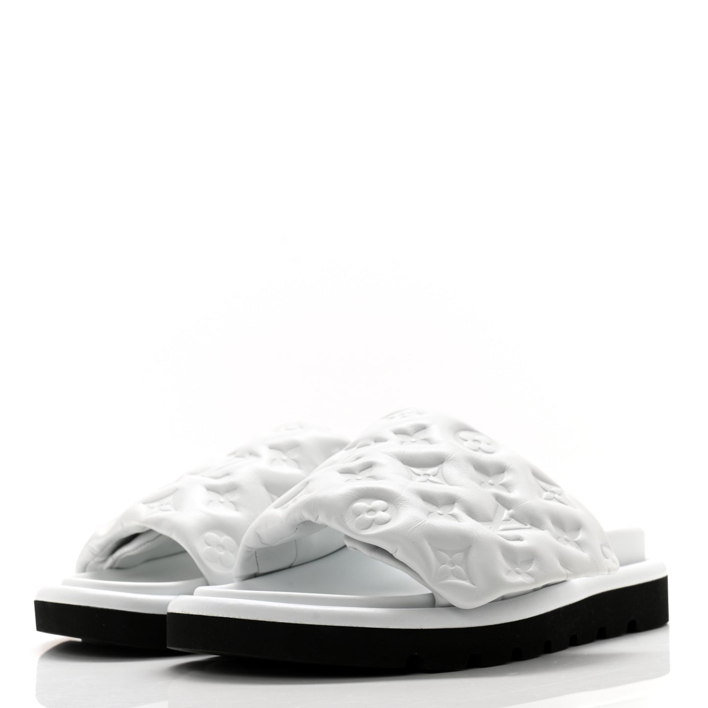 Lambskin Embossed Monogram Pool Pillow Flat Comfort Mule 36 White