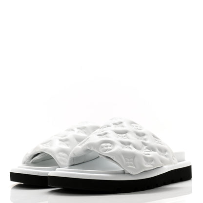 Louis Vuitton Lambskin Embossed Monogram Pool Pillow Flat Comfort Mule 36 White 3 of 11