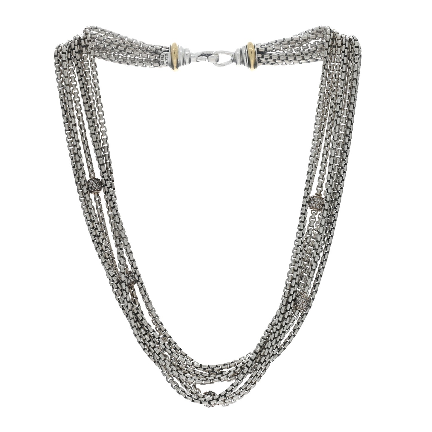 DAVID YURMAN Sterling Silver 18K Yellow Gold Diamond Box Chain Eight Strand Necklace