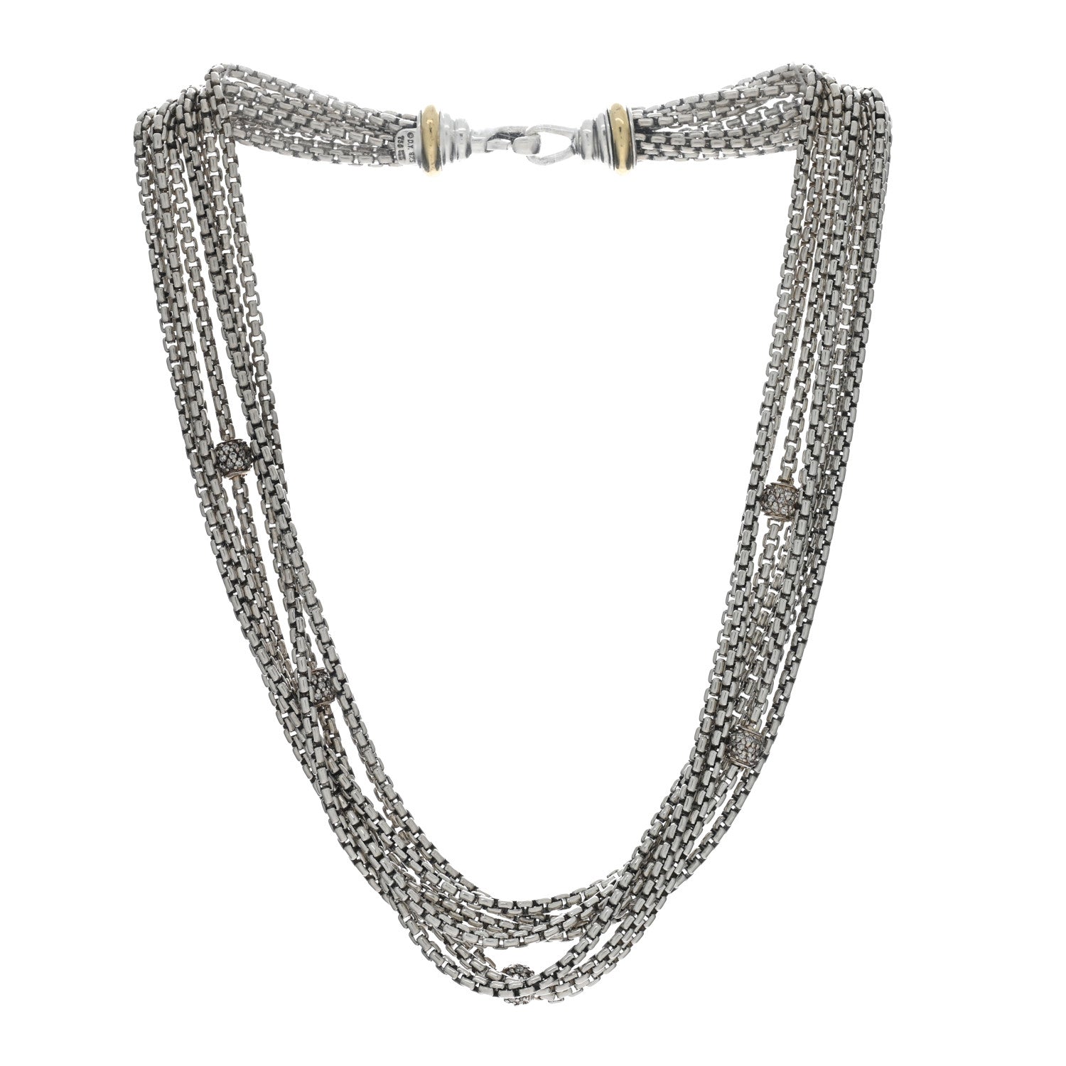 David Yurman DAVID YURMAN Sterling Silver 18K Yellow Gold Diamond Box Chain Eight Strand Necklace 2 of 4