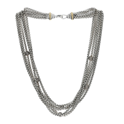 David Yurman DAVID YURMAN Sterling Silver 18K Yellow Gold Diamond Box Chain Eight Strand Necklace 2 of 4
