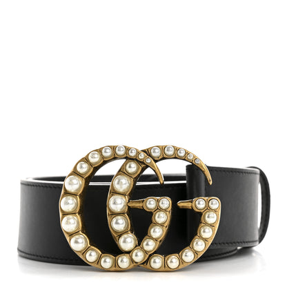 Gucci Moon Calfskin Pearl Double G 40mm Belt 75 30 Black Cream 1 of 8