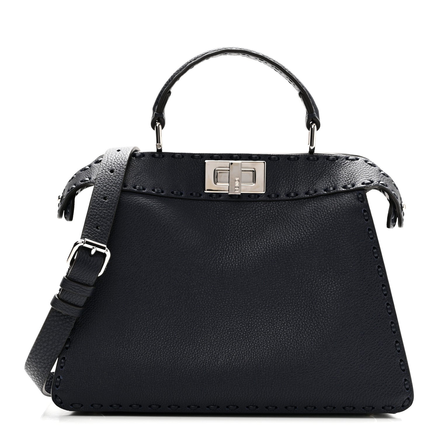 Fendi Cuoio Romano Selleria Bi-Color Small Peekaboo I SEE U Satchel Placca Argento 1 of 10