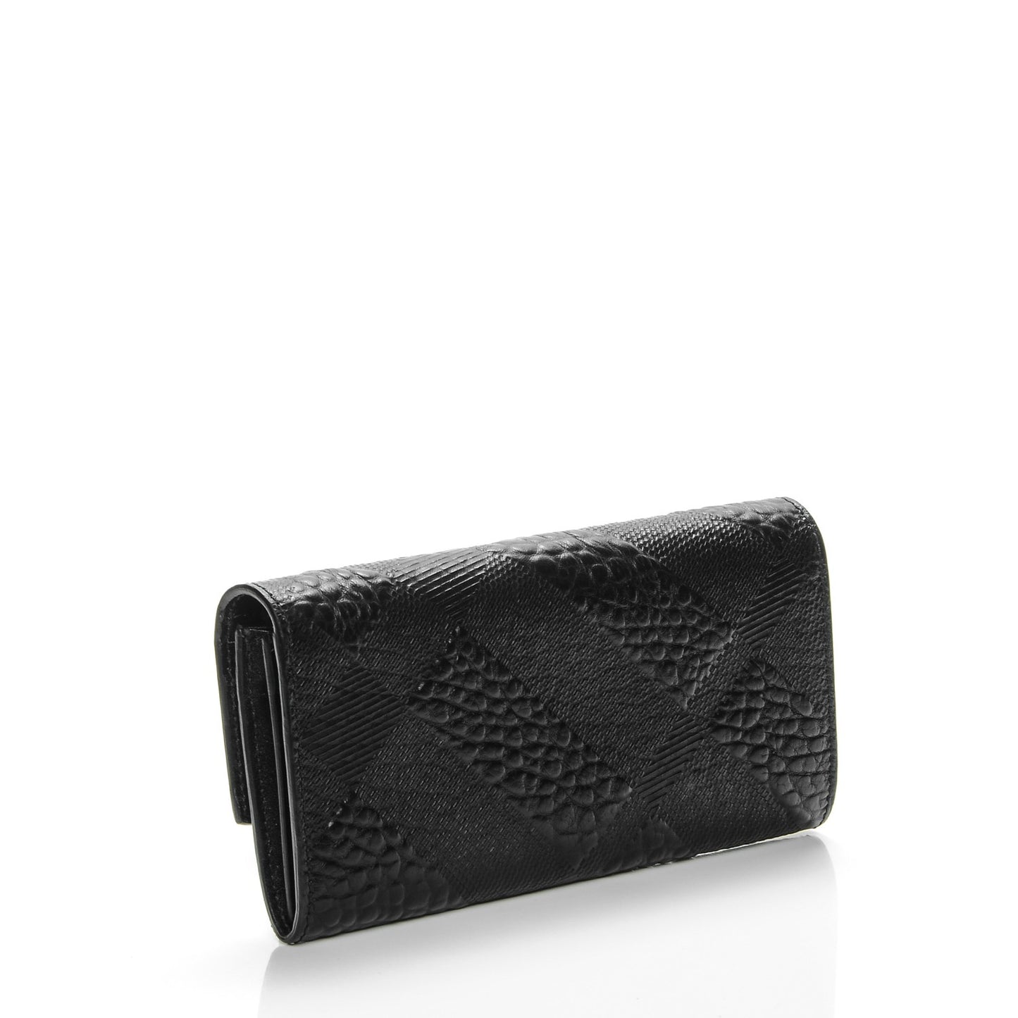 Signature Grain Calfskin Check Embossed Continental Wallet Black