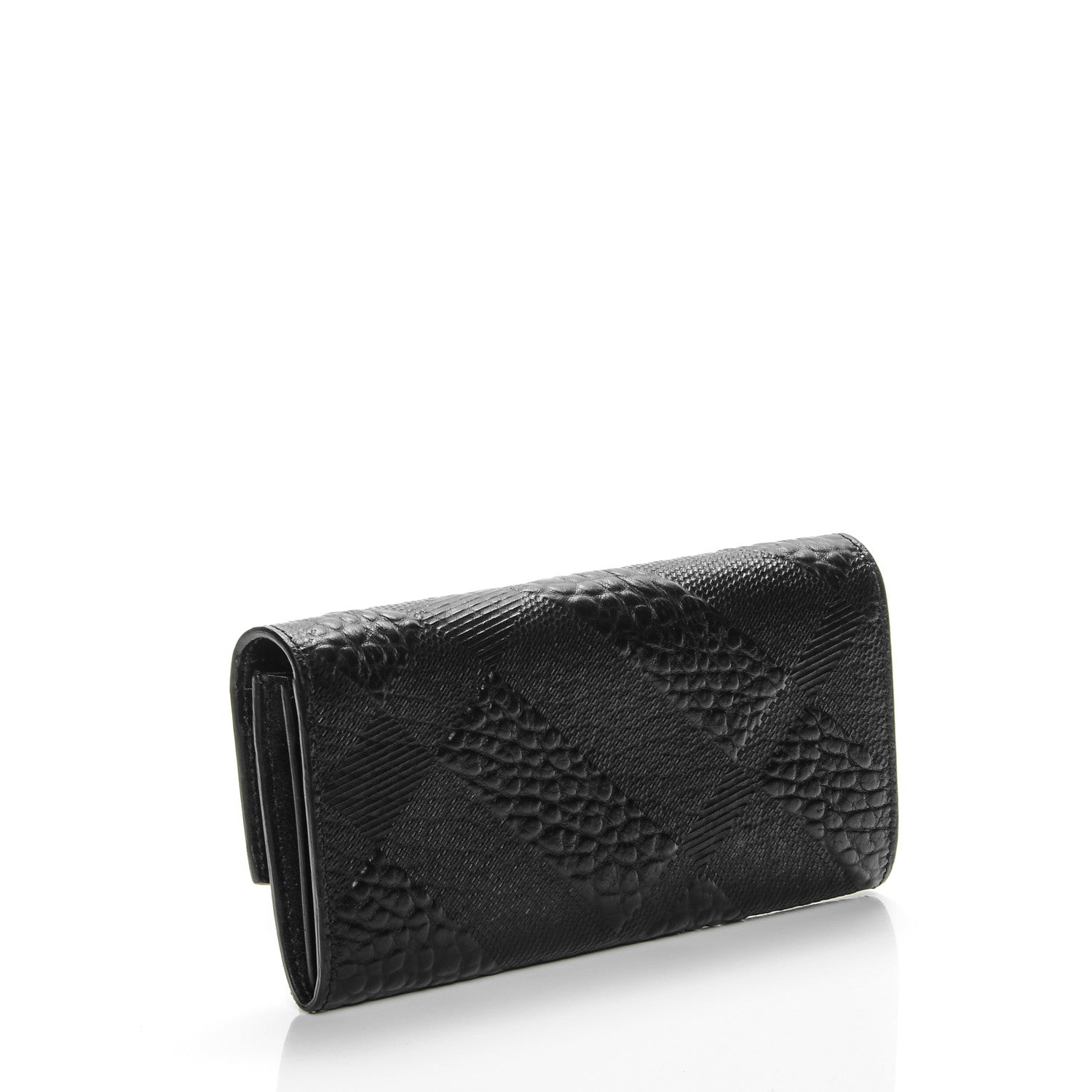 Burberry Signature Grain Calfskin Check Embossed Continental Wallet Black 3 of 8