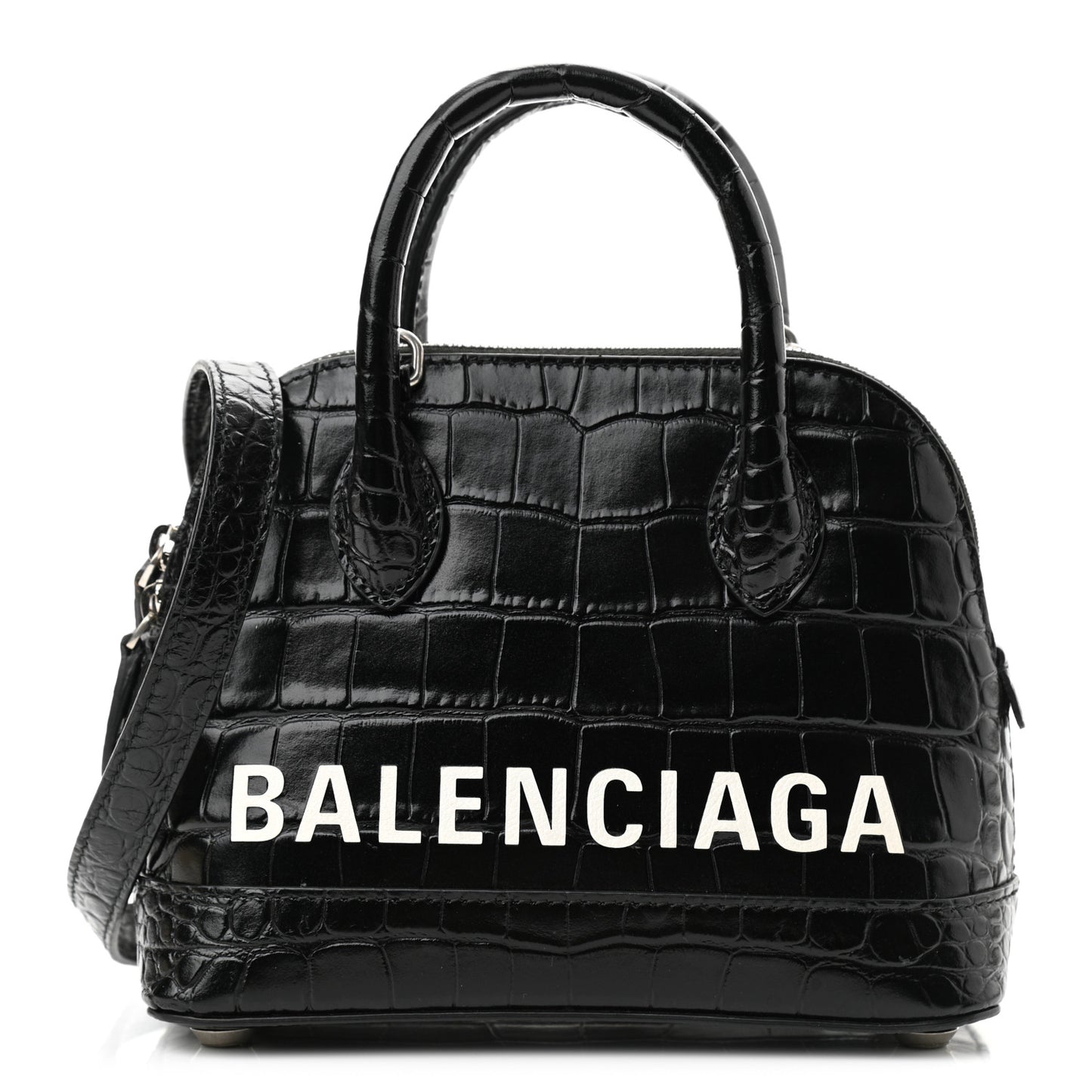Calfskin Logo Crocodile Embossed XXS Ville Top Handle Bag Black White