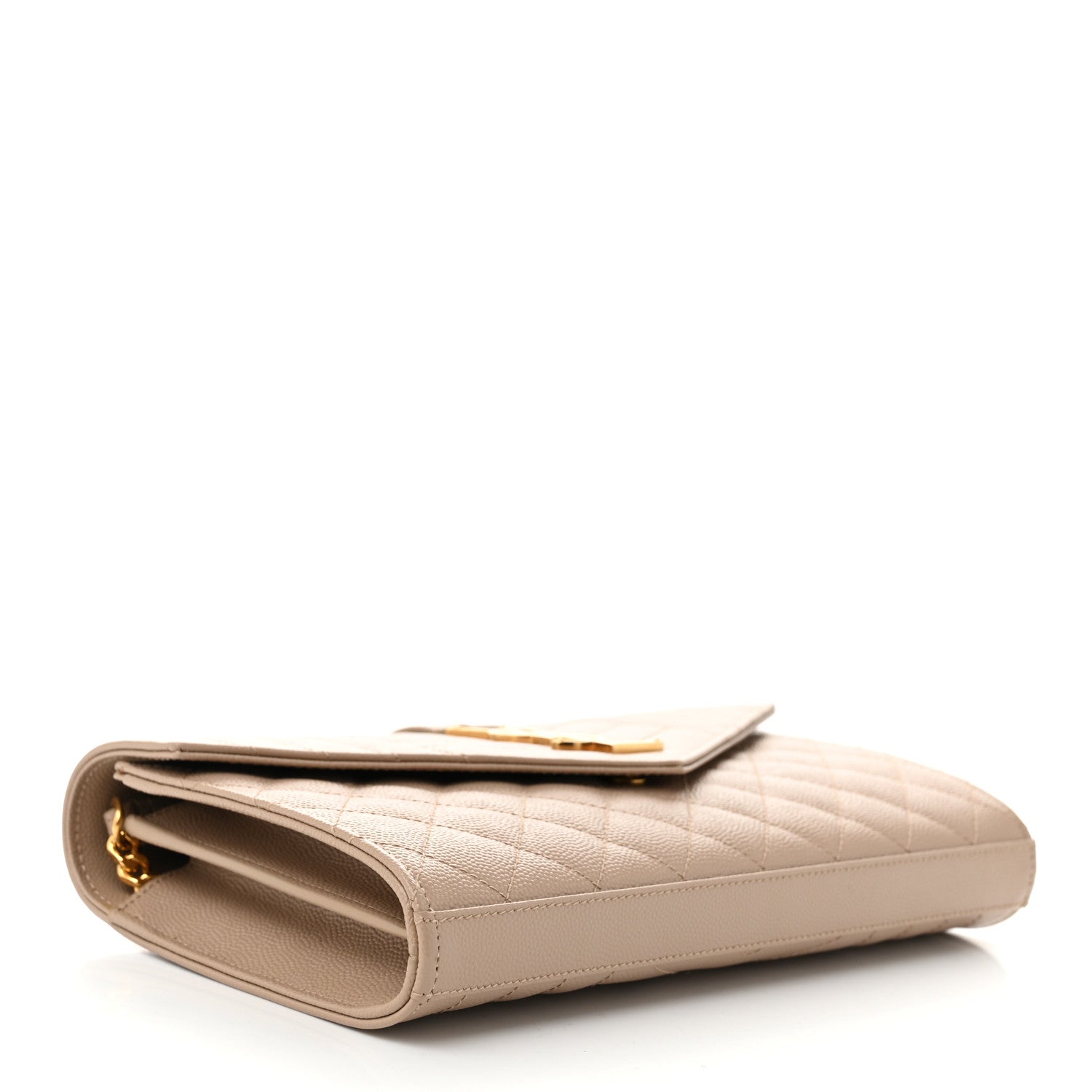 Saint Laurent Grain De Poudre Mixed Matelasse Triquilt Monogram Chain Wallet Dark Beige 4 of 9