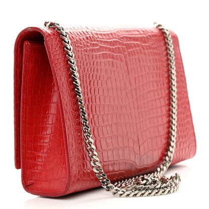 Saint Laurent Calfskin Crocodile Embossed Medium Classic Monogram Kate Tassel Satchel New Red 3 of 11