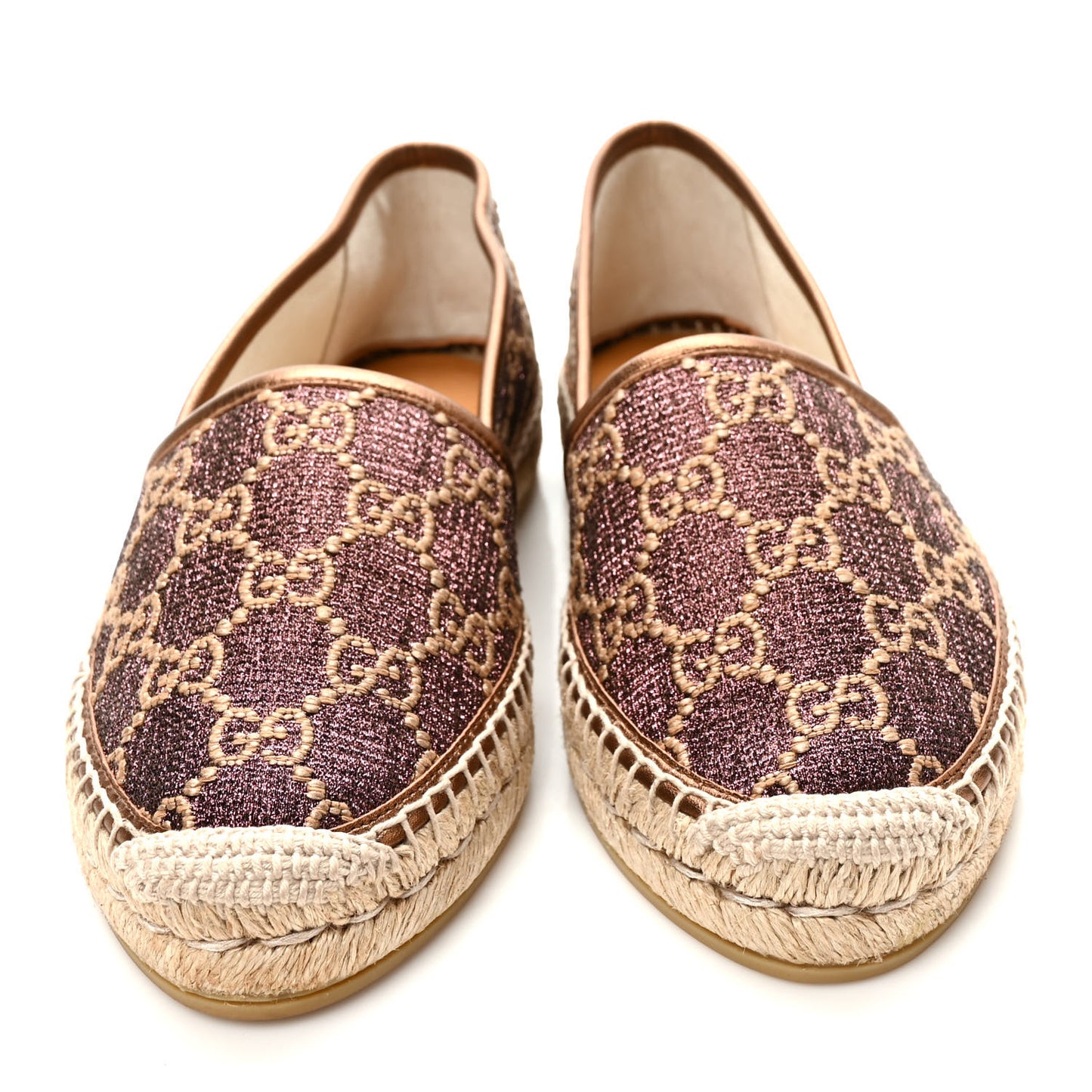 Lame Nappa GG Monogram Espadrilles 39 Brown Beige Light Bronze