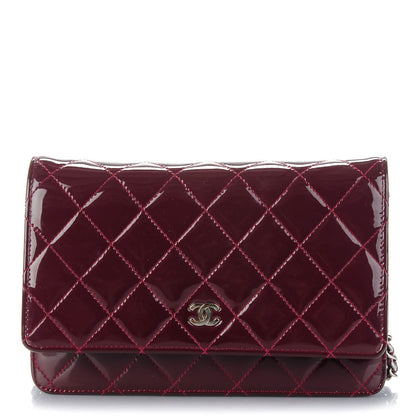 Chanel Patent Quilted Wallet On Chain WOC in Dark Red 1 of 8