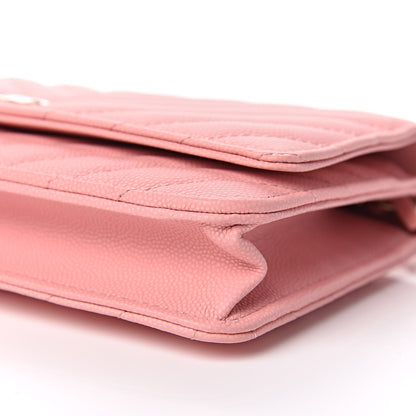 Chanel Iridescent Caviar Chevron Quilted Wallet On Chain WOC Pink 10 of 10