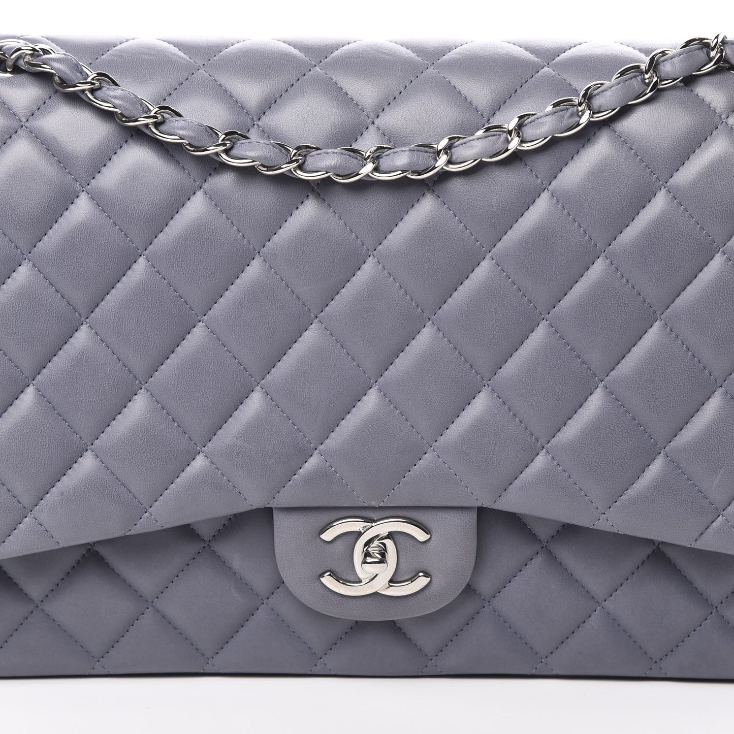 Lambskin Quilted Maxi Double Flap Light Blue