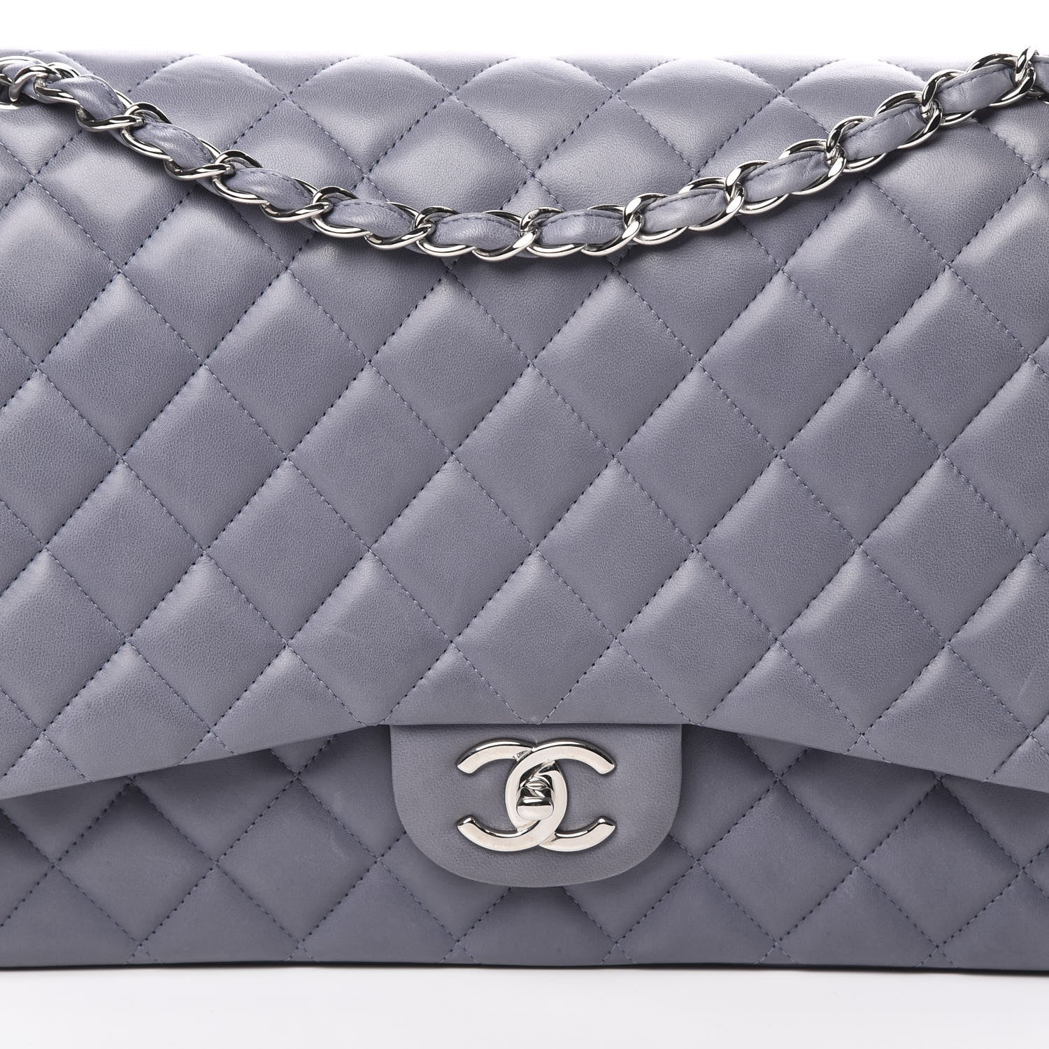 Chanel Lambskin Quilted Maxi Double Flap Light Blue 8 of 15