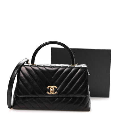 Chanel Aged Calfskin Chevron Quilted Small Coco Handle Flap Black 11 of 11