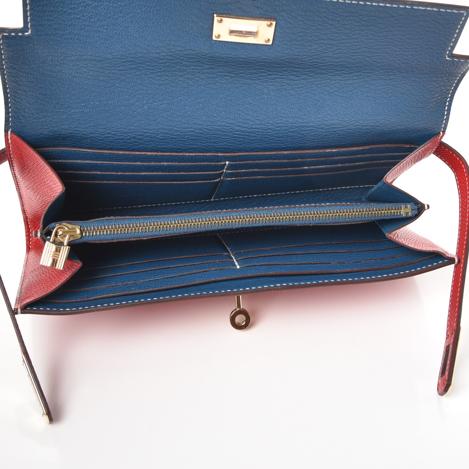 Hermes Epsom Kelly Longue Wallet Rouge Casaque Bleu Thalassa 5 of 9