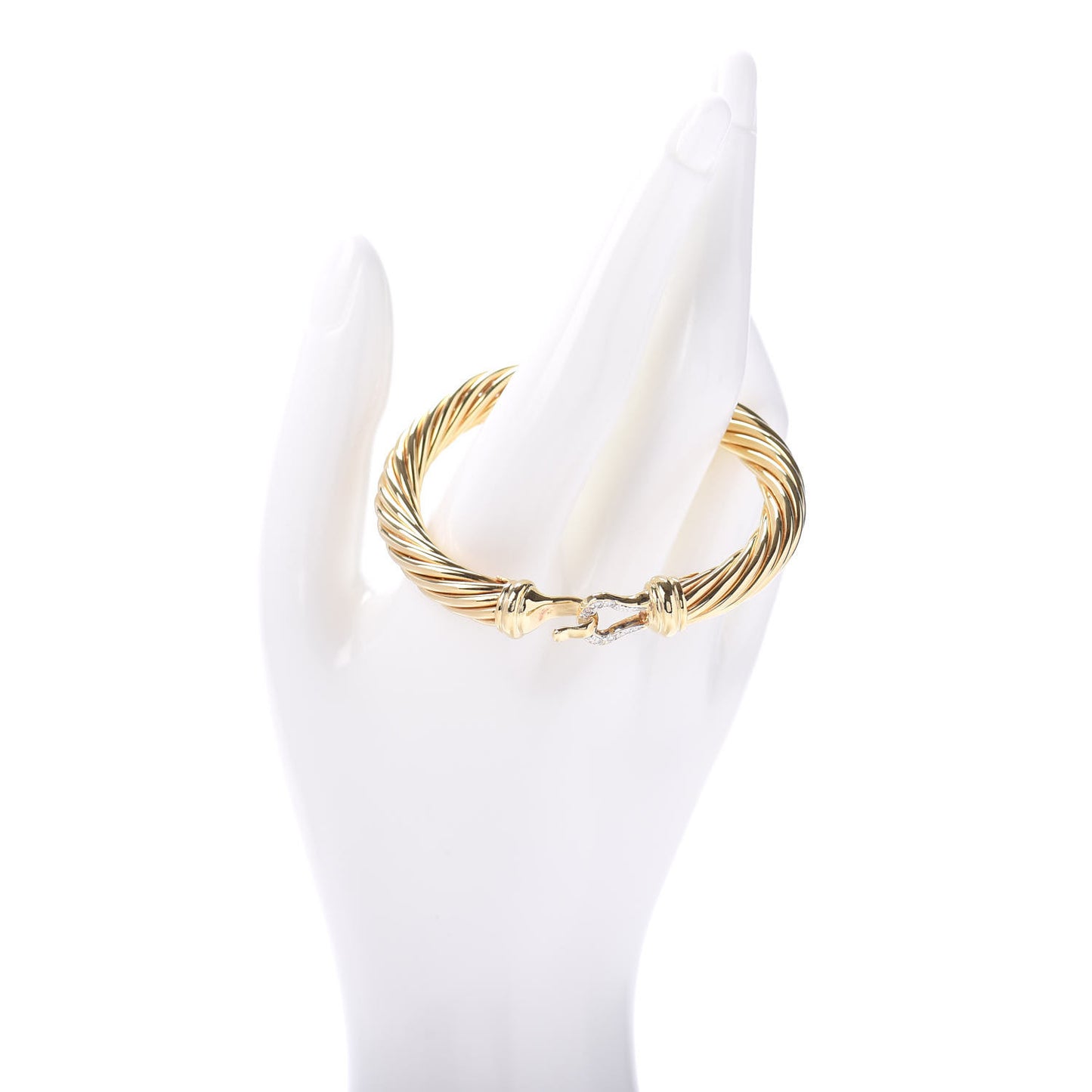18K Yellow Gold Diamond 7mm Buckle Cable Bracelet