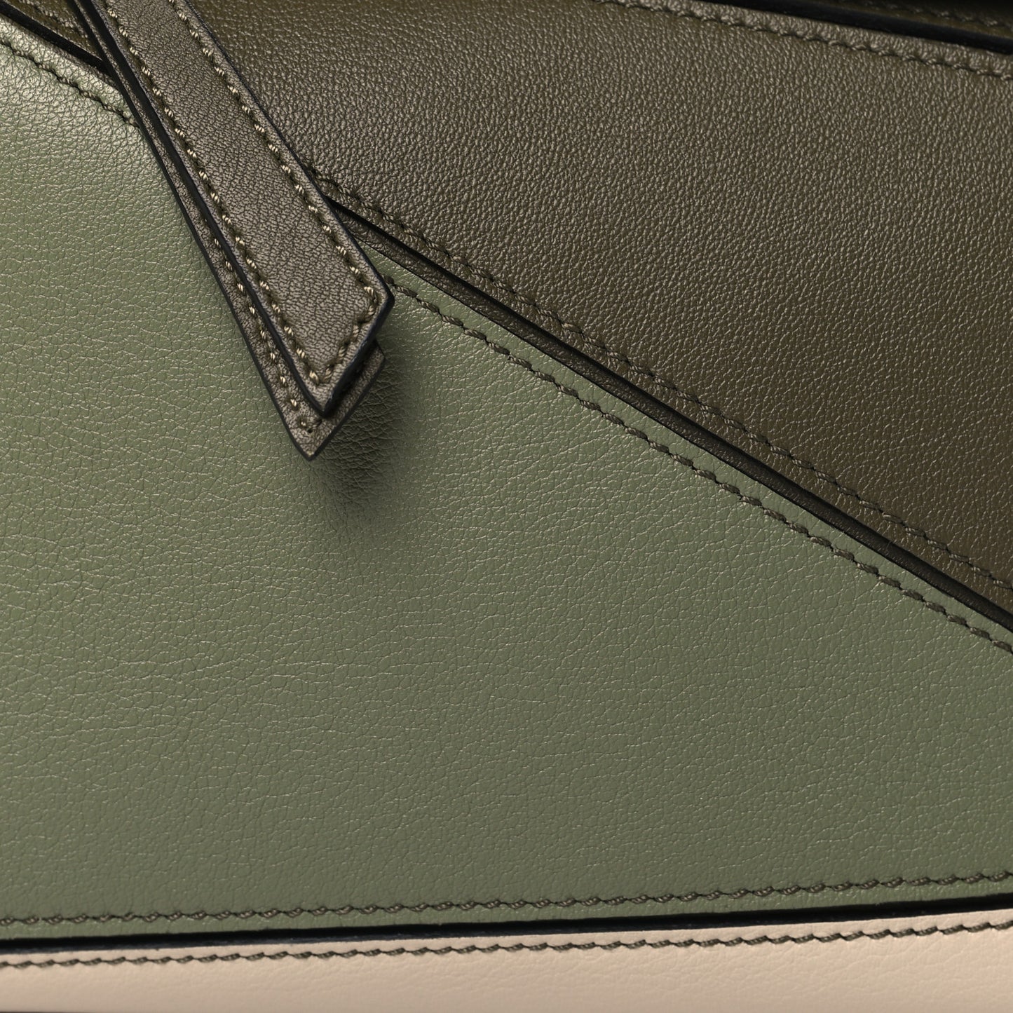 Grained Calfskin Small Puzzle Bag Autumn Green Light Oat