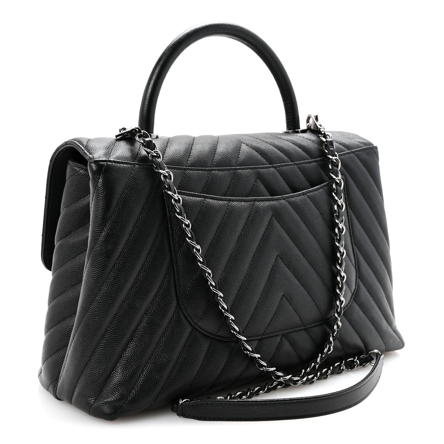 Chanel Caviar Chevron Quilted Medium Coco Handle Flap Black 3 of 10