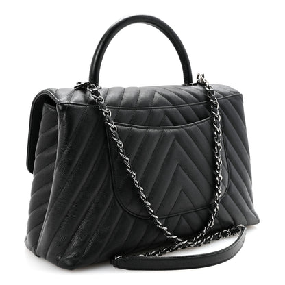 Chanel Caviar Chevron Quilted Medium Coco Handle Flap Black 3 of 10