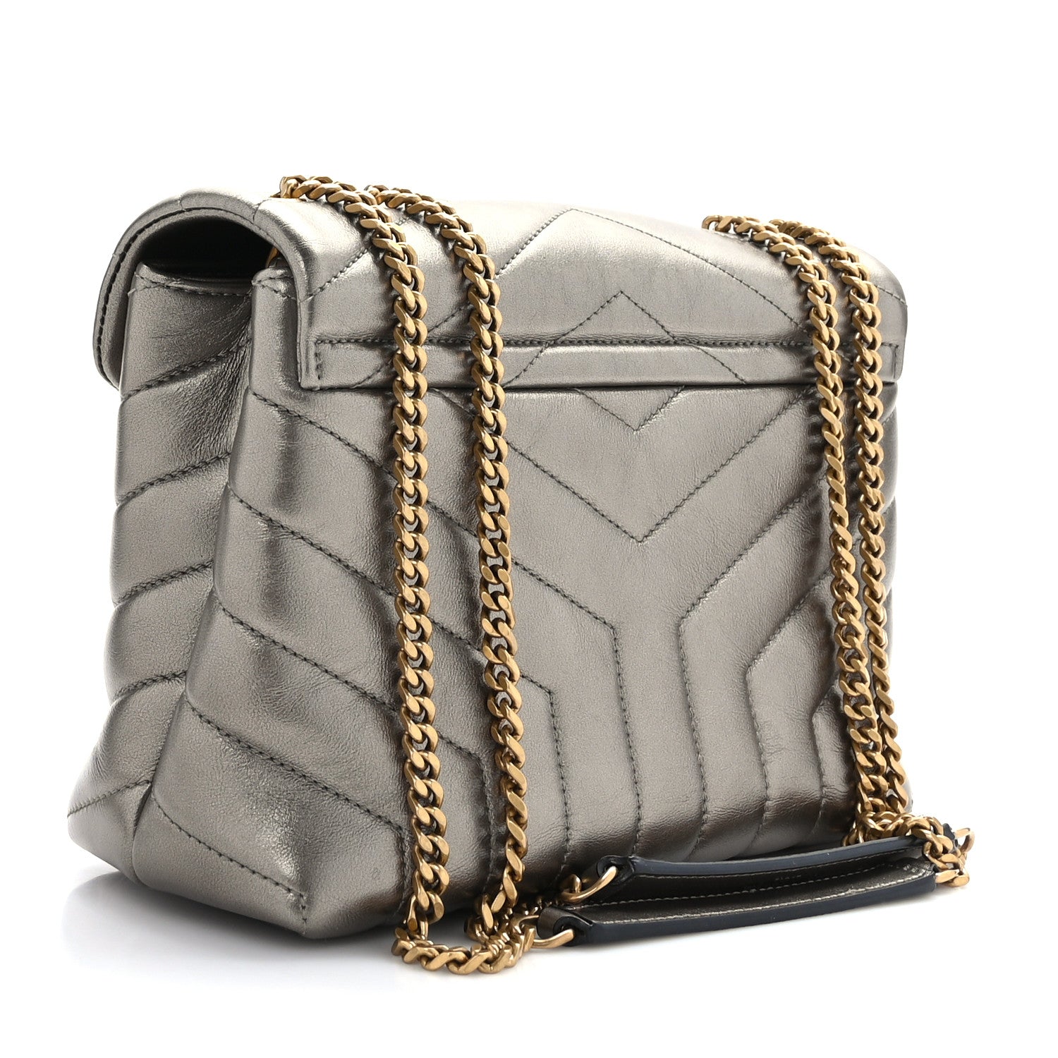 Saint Laurent Metallic Calfskin Y Quilted Monogram Small Loulou Chain Satchel Brown Metallic 3 of 11