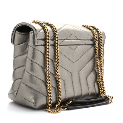 Saint Laurent Metallic Calfskin Y Quilted Monogram Small Loulou Chain Satchel Brown Metallic 3 of 11