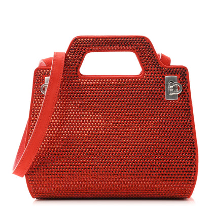 Salvatore Ferragamo Suede Crystal Embellished Mini Wanda Top Handle Flame Red 1 of 9