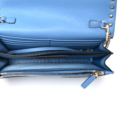 Valentino Garavani Pebbled Calfskin Rockstud Flap Wallet On Chain Denim 6 of 12