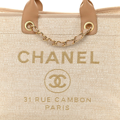 Chanel Mixed Fibers Calfskin Medium Deauville Tote Light Beige 7 of 9